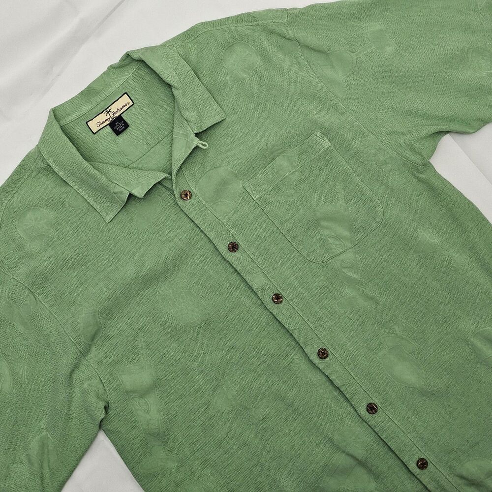 Tommy Bahama Shirt Men XL Silk Cocktail Drink Hawaiian Beach Short Sleeve Green